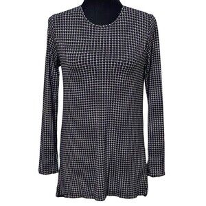 J Jill Wearever Black White Check Tunic Top XS Mod Retro Minimalist Long Sleeve